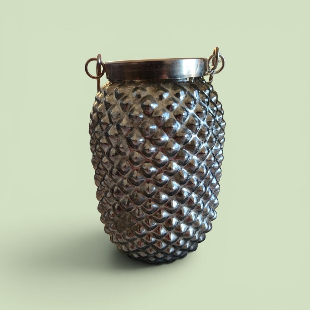 East India Collection Silver Mercury Glass Hobnail Lantern Candle Holder